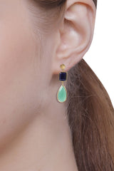 Vama | Gaia Earrings | Metal-Sterling Silver | Stone-Lapis Lazuli + Green Onyx | Finish-Shiny