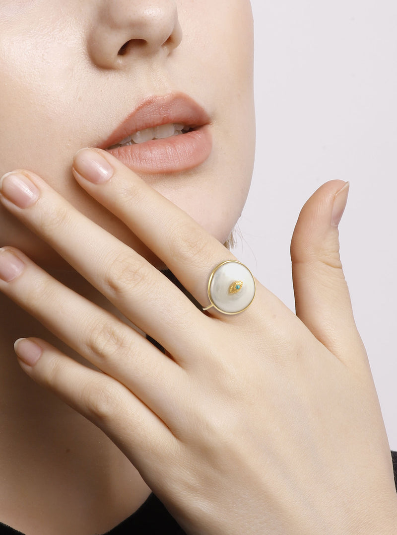 Vama | Genoa Ring | Metal-Sterling Silver | Stone-Mother-Of-Pearl | Finish-Shiny