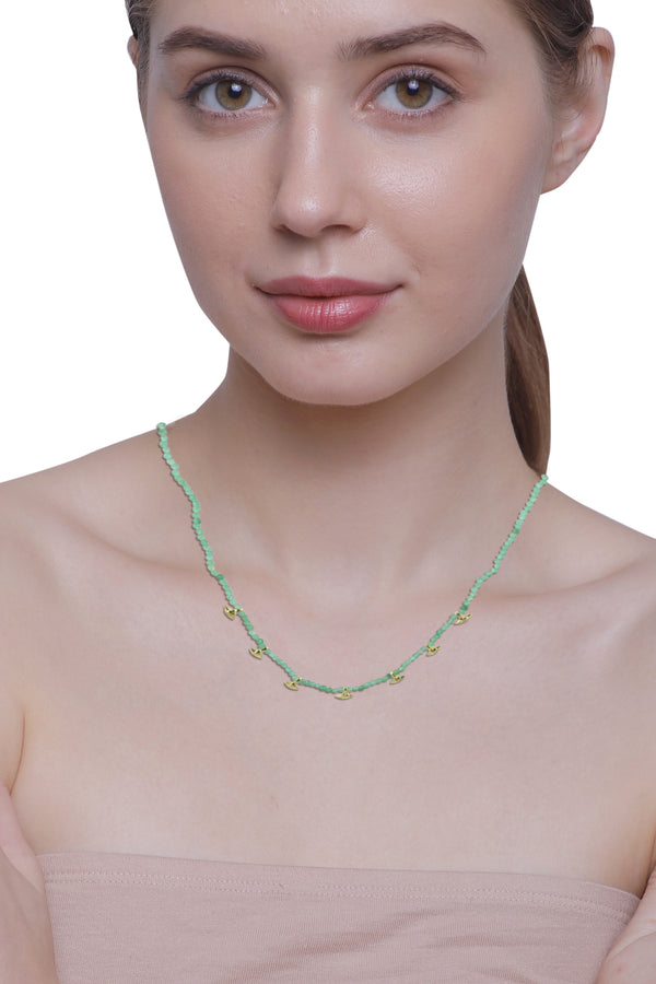 Vama | Motiya Necklace | Metal-Sterling Silver | Stone: Green Pearl | Finish-Shiny
