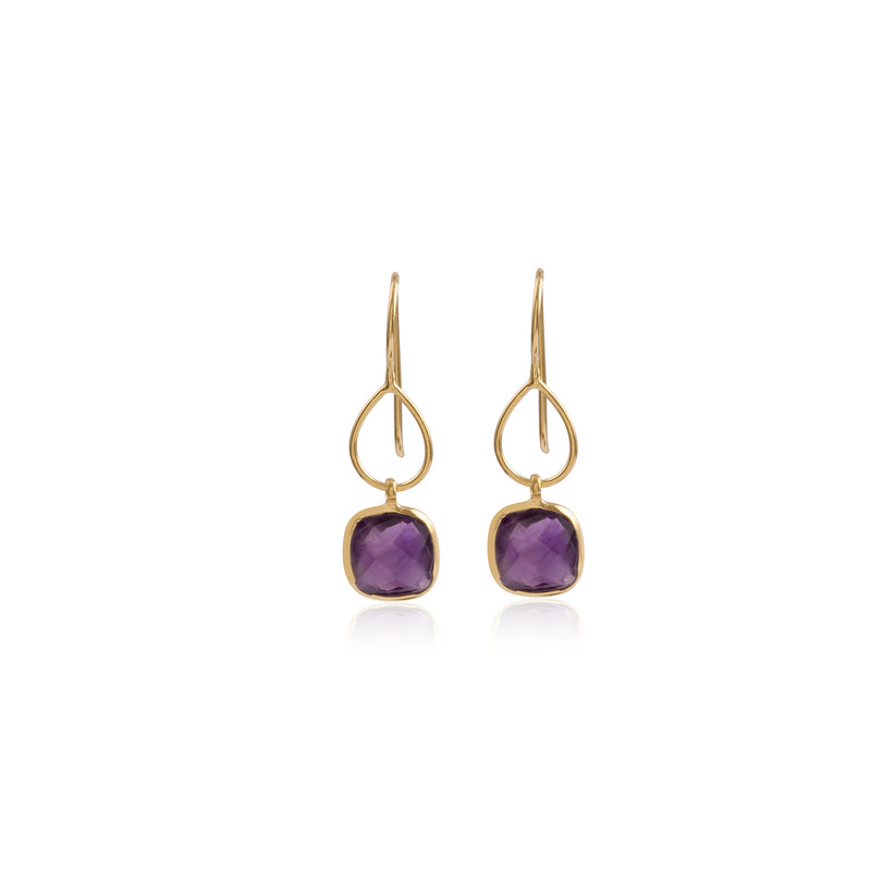 Vama Couture Silvetto Purple Earrings | Metal-Gold | Stone-Amethyst | Finish-Shiny