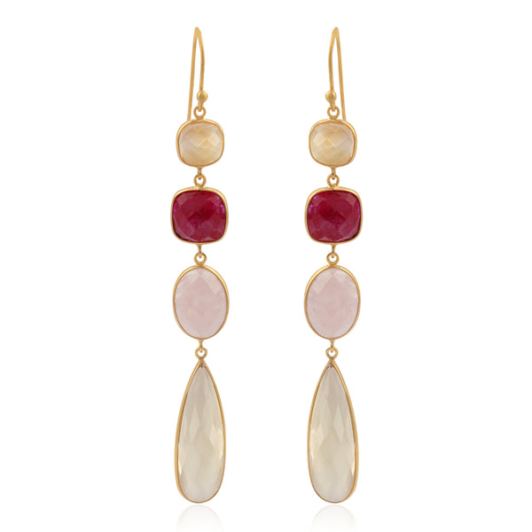 Vama Couture Kinza Earrings | Metal-Gold | Stone: Rose Quartz | Finish-Shiny