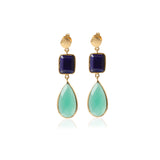 Vama Couture Gaia Earrings | Metal-Gold | Stone-Lapis Lazuli + Green Onyx | Finish-Shiny