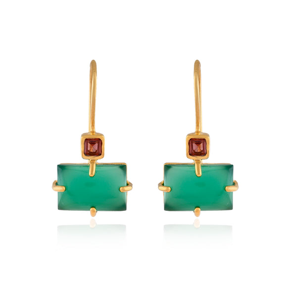 Vama | Amara Earrings | Metal-Sterling Silver | Stone-Green Onyx + Tourmaline | Finish-Shiny