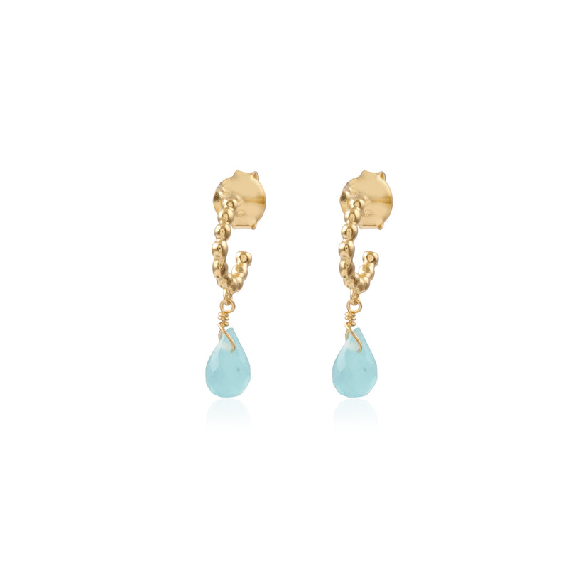 Vama Couture Gloria earrings | Metal-Gold | Stone-Aqua chalcedony | Finish-Shiny