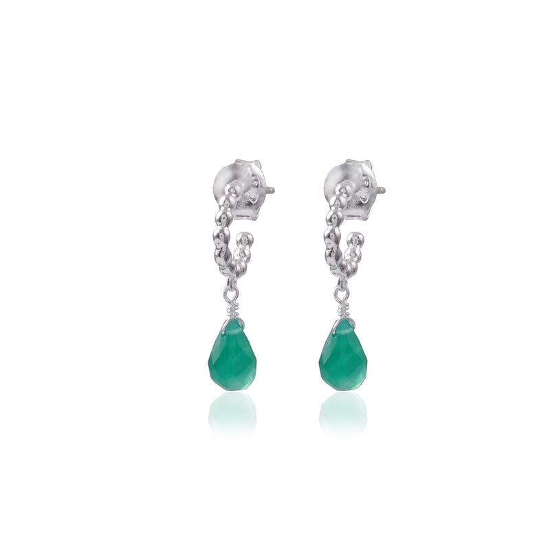 Vama Couture Gloria earrings | Metal-Silver | Stone-Green onyx | Finish-Shiny