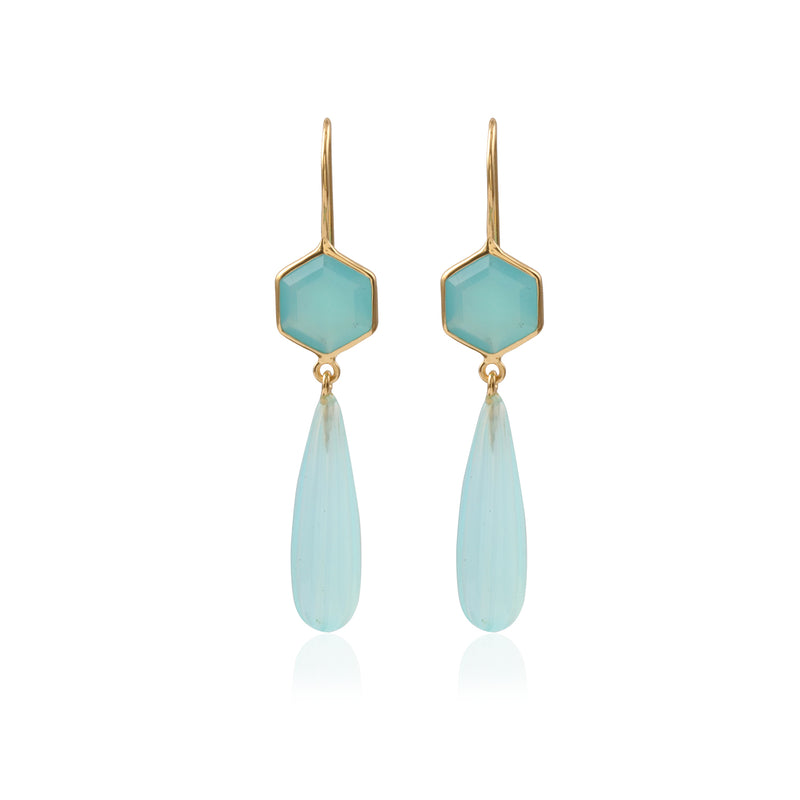 Vama Couture  Solana earrings | Metal-Gold | Stone-Aqua Chalcedony | Finish-Shiny