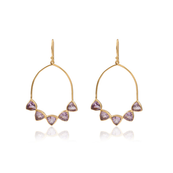 Vama Couture Aurora Earrings | Metal-Gold | Stone-Amethyst | Finish-Shiny