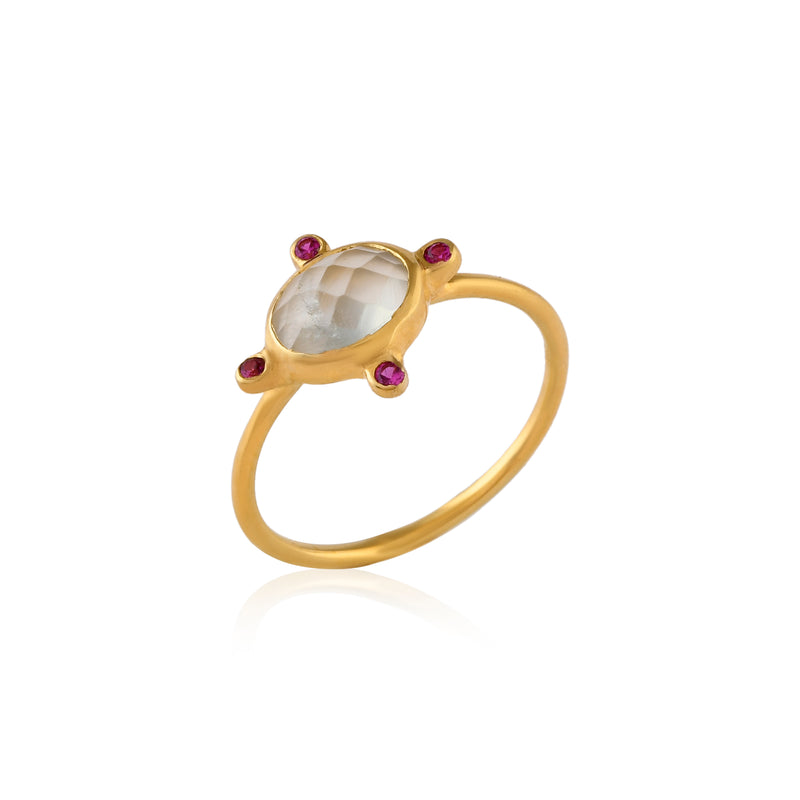 Vama | Ophelia Ring | Metal-Sterling Silver | Stone-Prehnite + Ruby CZ | Finish-Shiny