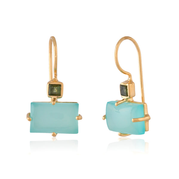 Vama Couture | Amara Earrings in Sterling Silver with Aqua Chalcedony | Shiny Finish Earrings in Australia