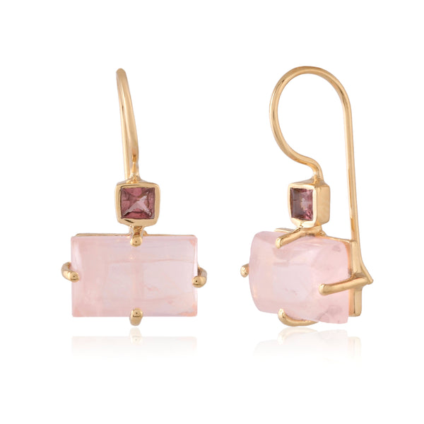 Vama Couture | Amara Sterling Silver Earrings with Rose Quartz | Shiny Finish Jewellery | Stylish Accessories in Australia