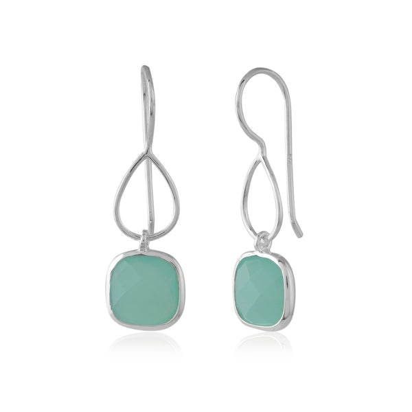 Vama Couture | Silvetto Earrings in Sterling Silver with Aqua Chalcedony | Elegant Jewellery in Australia