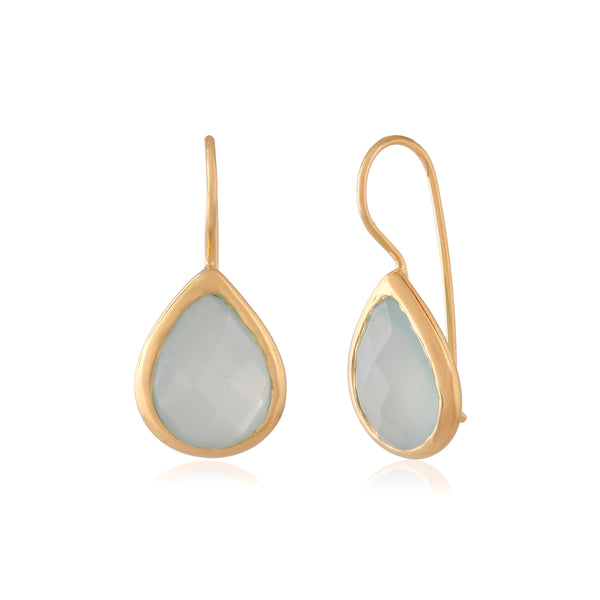 Vama Couture | Valencia Earrings in Sterling Silver with Aqua Chalcedony & Shiny Finish | Elegant Jewelry in Australia