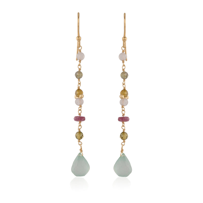 Vama Couture | Edena Sterling Silver Earrings with Aqua Chalcedony & Tourmaline | Shiny Finish | Australian Handmade Jewelry