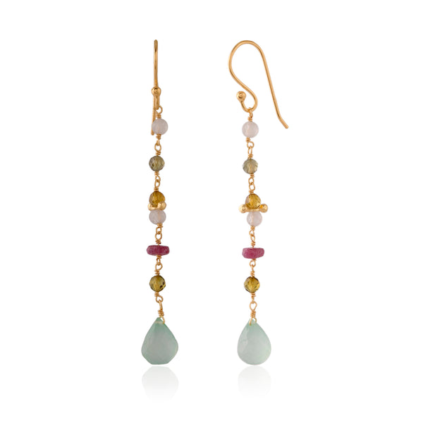 Vama Couture | Edena Sterling Silver Earrings with Aqua Chalcedony & Tourmaline | Shiny Finish | Australian Handmade Jewellery