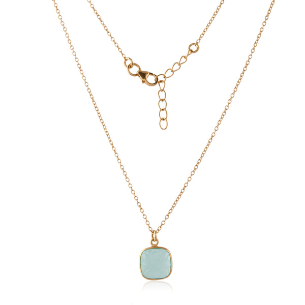 Vama Couture | Caliste Necklace in Sterling Silver with Aqua Chalcedony | Shiny Finish Jewellery | Australian Handmade