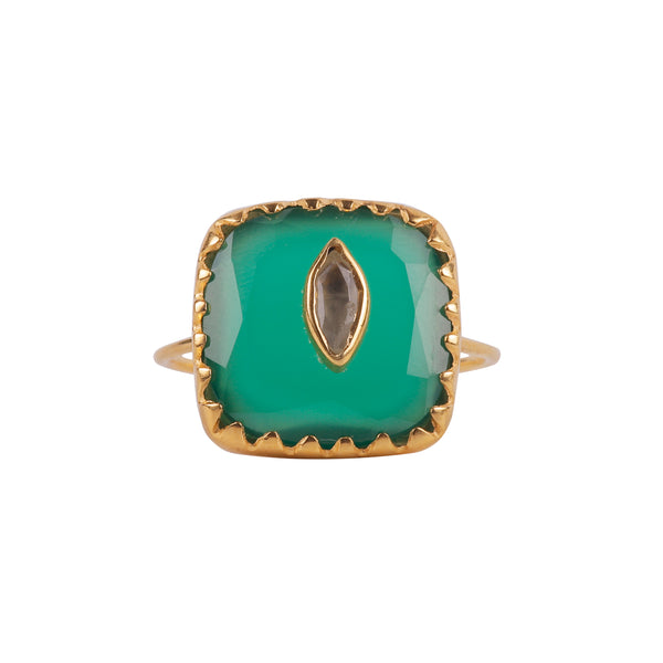 Vama Couture | Elara Sterling Silver Ring with Green Onyx | Shiny Finish Jewellery in Australia