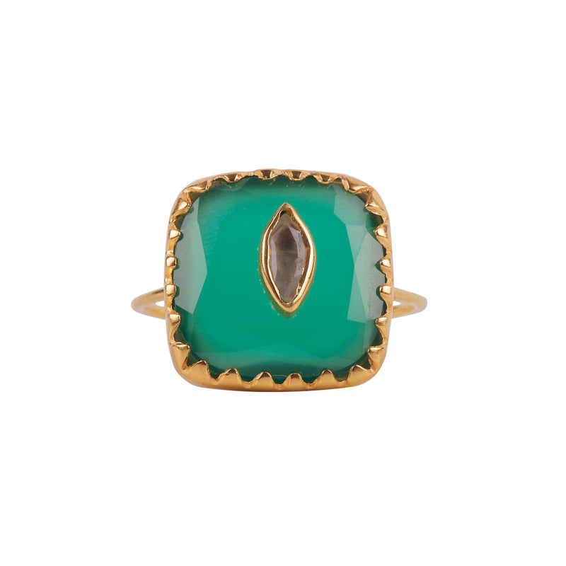 Vama Couture | Elara Sterling Silver Ring with Green Onyx | Shiny Finish Jewellery in Australia