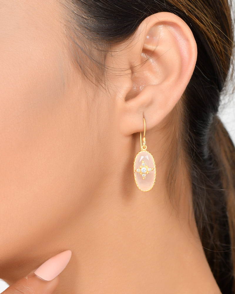 Vama | Maira Earrings | Metal-Sterling Silver | Stone: Rose Quartz | Finish-Shiny