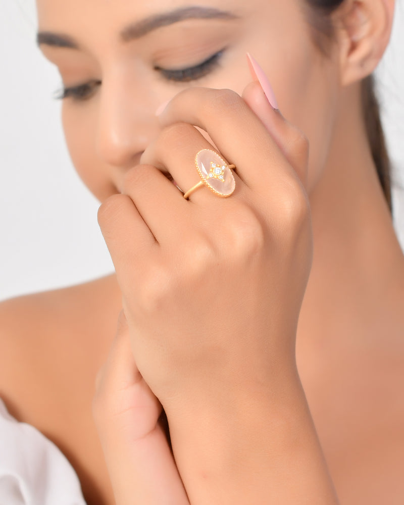 Vama | Rida Ring | Metal-Sterling Silver | Stone-Rose Quartz | Finish-Shiny