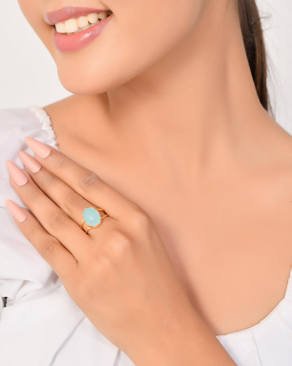 Vama Couture | Anthea Sterling Silver Ring with Aqua Chalcedony Stone | Shiny Finish Jewellery in Australia