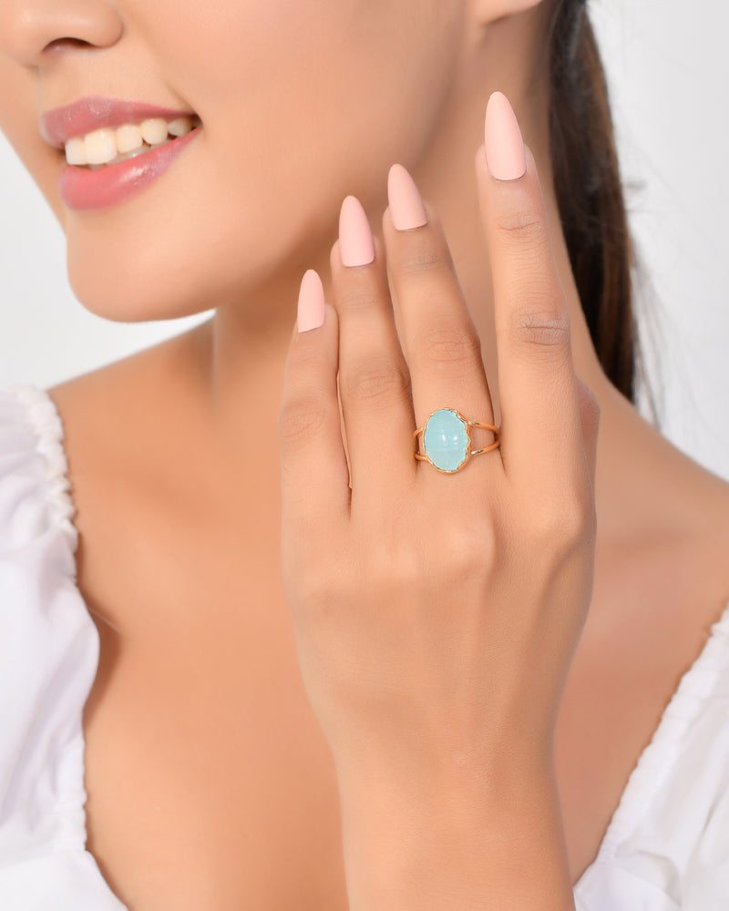 Vama Couture | Anthea Sterling Silver Ring with Aqua Chalcedony Stone | Shiny Finish Jewelry in Australia