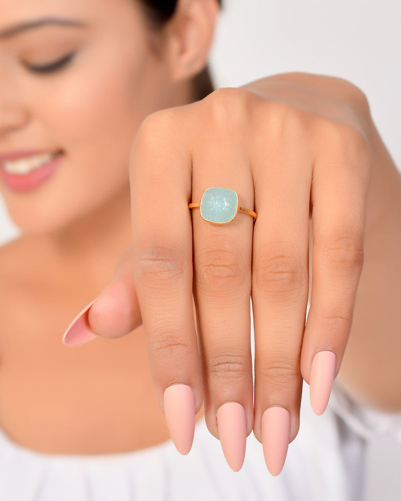 Vama Couture | Calista Sterling Silver Ring with Aqua Chalcedony | Shiny Finish | Stylish Jewelry in Australia