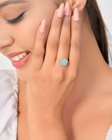 Vama Couture | Calista Sterling Silver Ring with Aqua Chalcedony | Shiny Finish | Stylish Jewelry in Australia