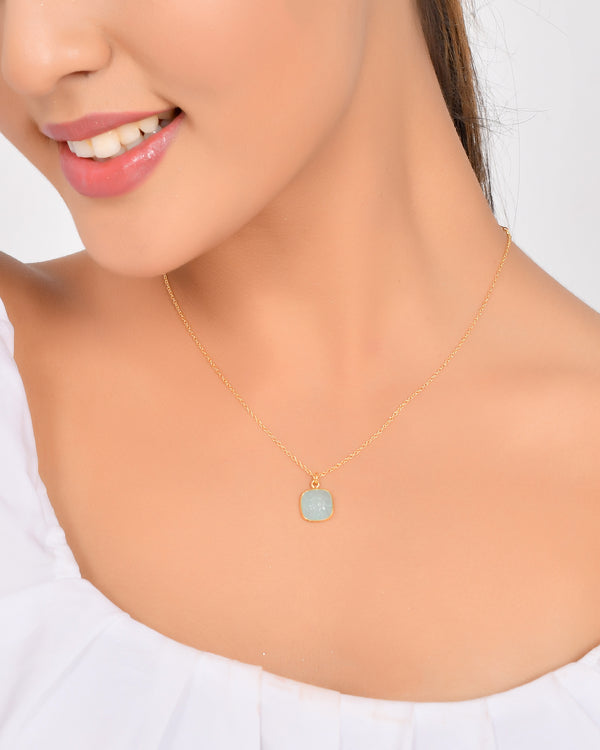 Vama Couture | Caliste Necklace in Sterling Silver with Aqua Chalcedony | Shiny Finish Jewellery | Australian Handmade