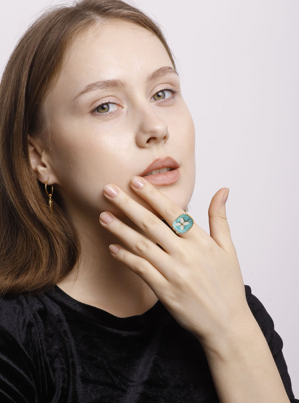 Vama | Avril Ring | Metal-Sterling Silver | Stone-Turquoise | Finish-Shiny