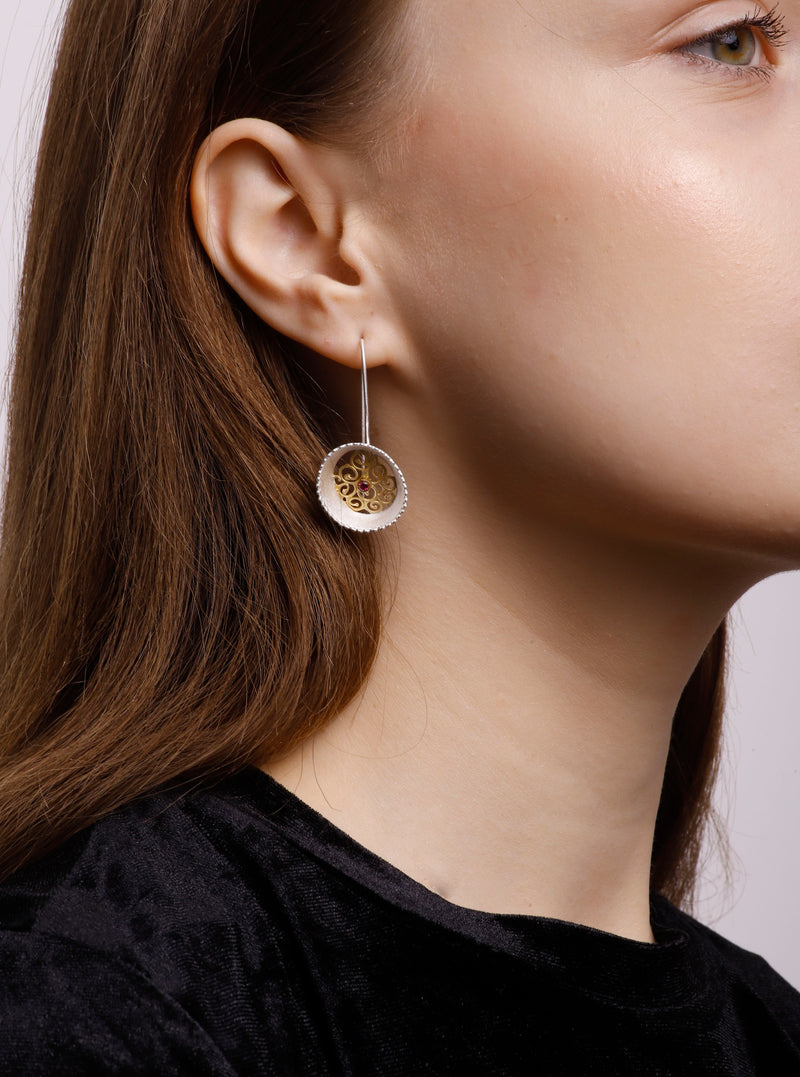 Vama Couture Giselle earrings | Metal-Silver | Stone-Garnet | Finish-Matt