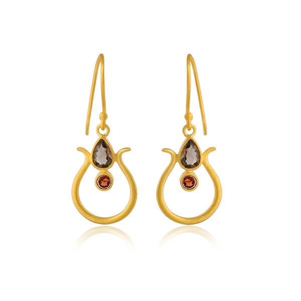 Vama Couture Khadija Earrings | Metal-Gold | Stone-Smokey Garnet  | Finish-Shiny