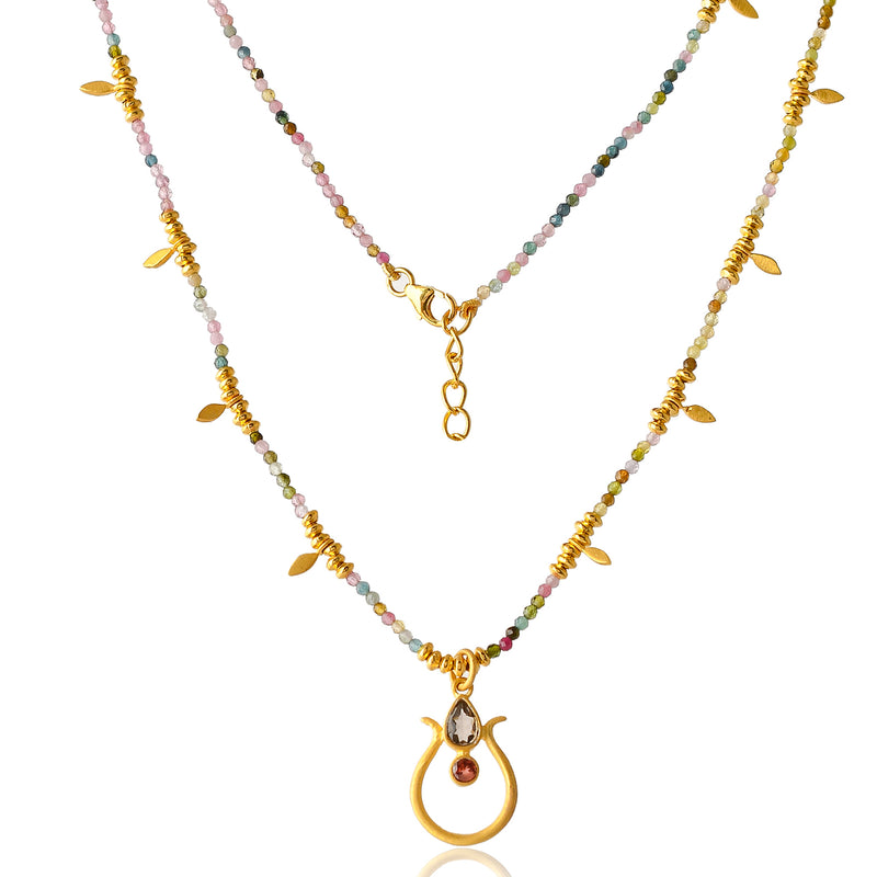 Vama Couture Khadija necklace | Metal-Gold | Stone-Multi Tourmaline | Finish-Shiny
