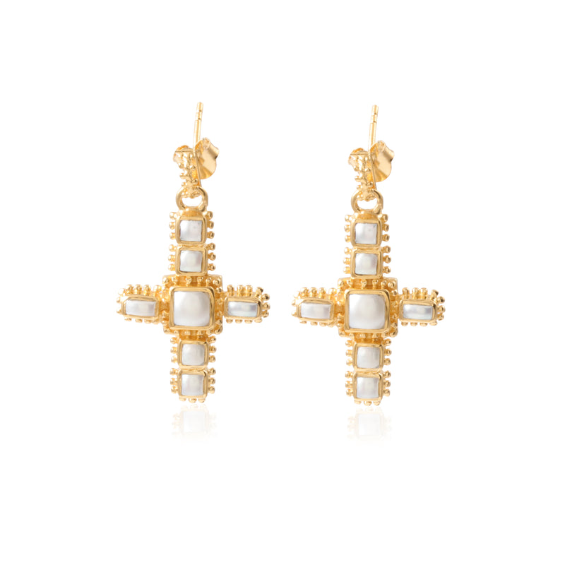 Vama Couture Cassia Earrings | Metal-Gold | Stone-White Pearl | Finish-Shiny