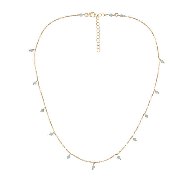 Vama Couture Perivolos Necklace | Metal-Gold | Stone-Aqua chalcedony | Finish-Shiny