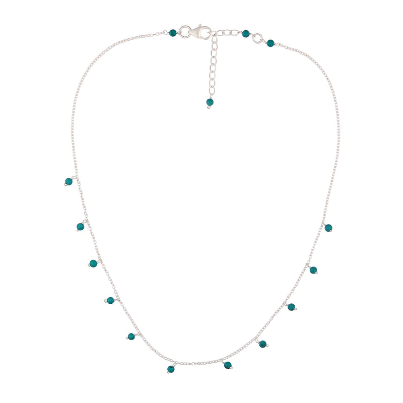 Vama Couture Perivolos Necklace | Metal-Silver | Stone-Green onyx | Finish-Shiny