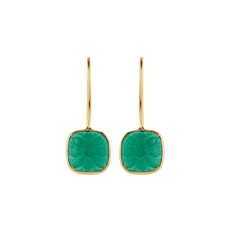Vama Couture Calista Earrings | Metal-Gold | Stone-Green Sea Glass | Finish-Shiny