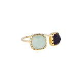 Vama Couture Zehra Ring | Metal-Gold | Stone-Aqua Chalcedony & Amethyst | Finish-Shiny