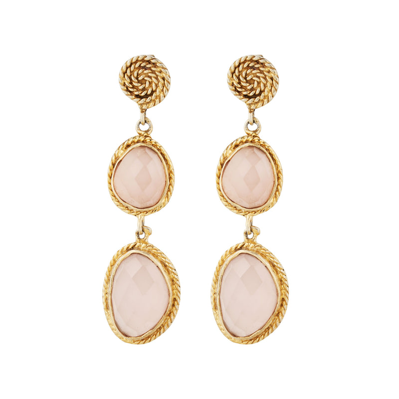 Vama Couture Brielle Earrings | Metal-Gold | Stone-Rose Quartz | Finish-Shiny