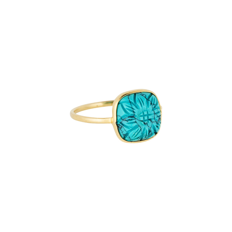 Vama Couture Calista Ring | Metal-Gold | Stone-Turquoise | Finish-Shiny