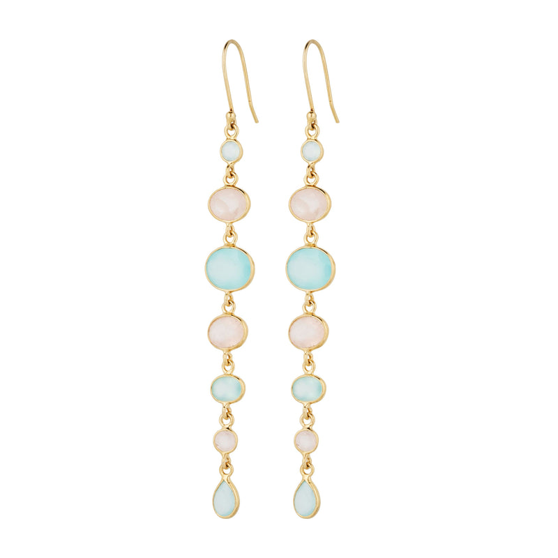 Vama Couture Lyla earrings | Metal-Gold | Stone-Aqua Chalcedony+Rose Quartz | Finish-Shiny